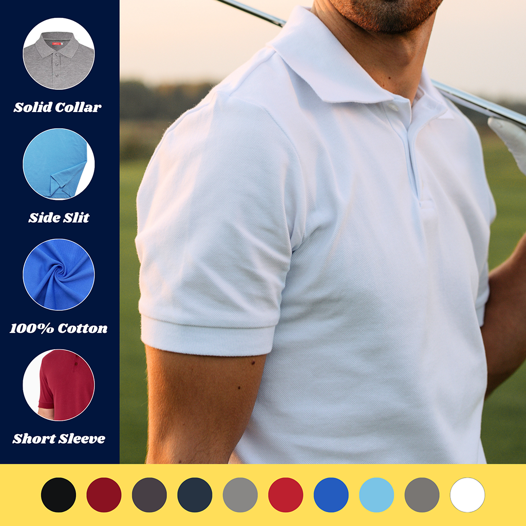 Men’s Casual Polo Shirts Short Sleeve Regular Fit Sizes M-5XL for Sports Wear