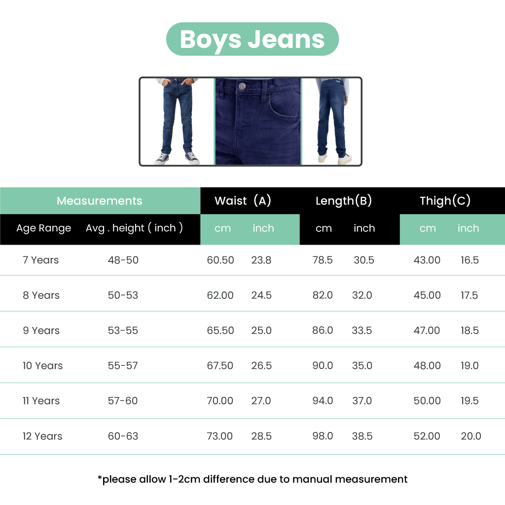 Boys Denim Jeans outdoor summer adjustable for Age 7-12 Years Blue | Sale