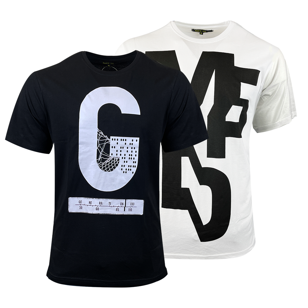 Mens Letter Printed Short Sleeve Crew Neck Black T-Shirt 100% Cotton Pack of 54