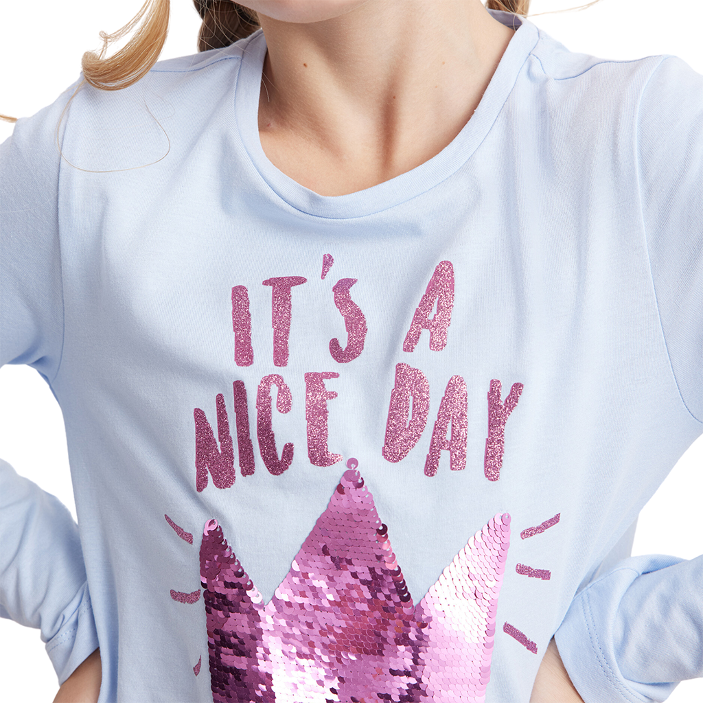 Girls T-Shirts Cotton Long Sleeve Fashion Kids Tee Tops 7-12Y, Blue, 6 Pack