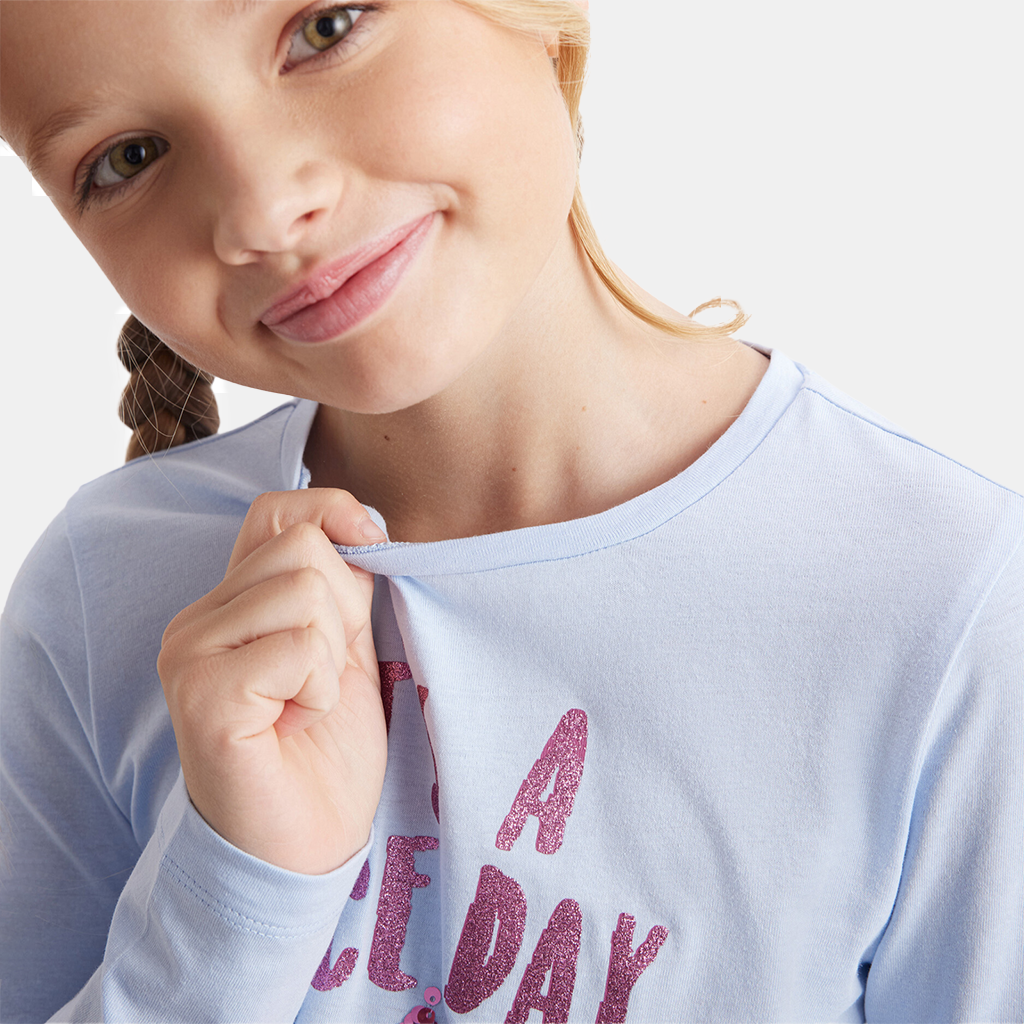 Girls T-Shirts Cotton Long Sleeve Fashion Kids Tee Tops 7-12Y, Blue, 12 Pack