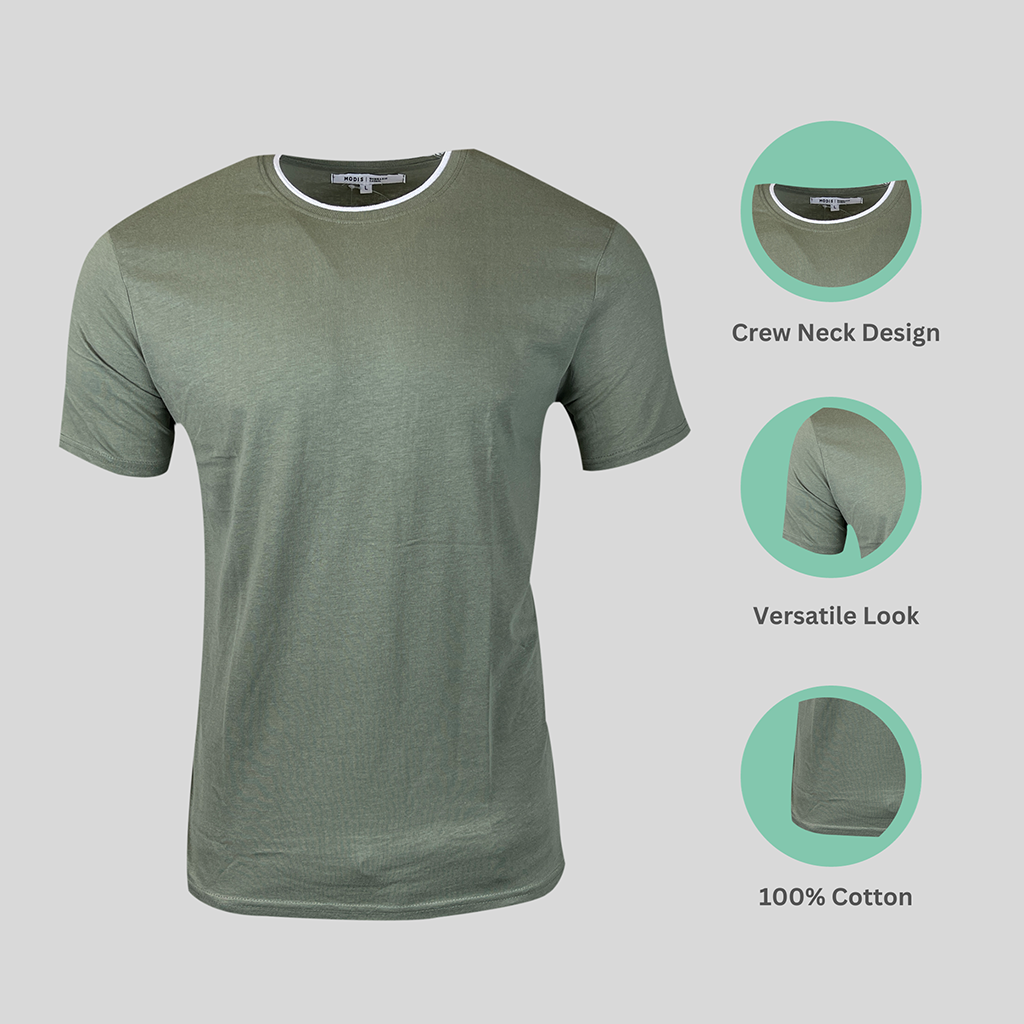 Mens Plain T-shirts Crew Neck Cotton Gym Casual Short Sleeve Olive Pack of 6