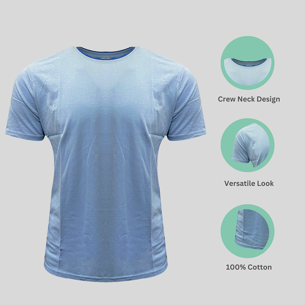 Mens Plain T-shirts Crew Neck Cotton Gym Casual Short Sleeve SkyBlue Pack of 12
