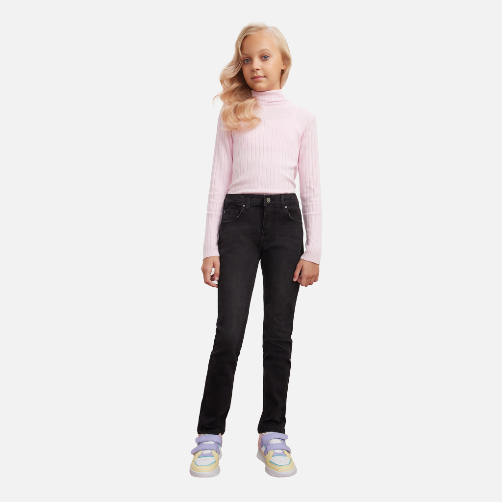 Girls' Classic Black Denim Jeans Comfortable Stretch Fit Trousers for Kids
