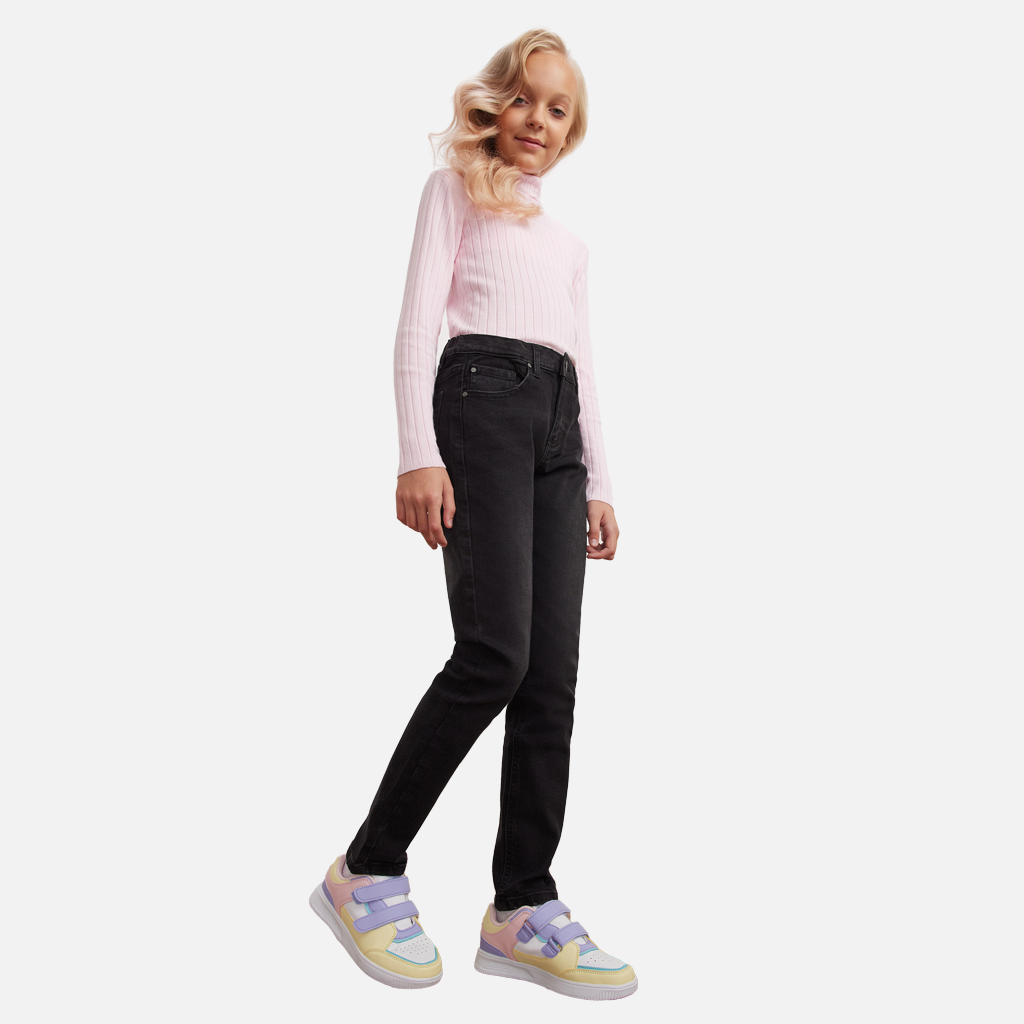 Girls' Classic Black Denim Jeans Comfortable Stretch Fit Trousers for Kids