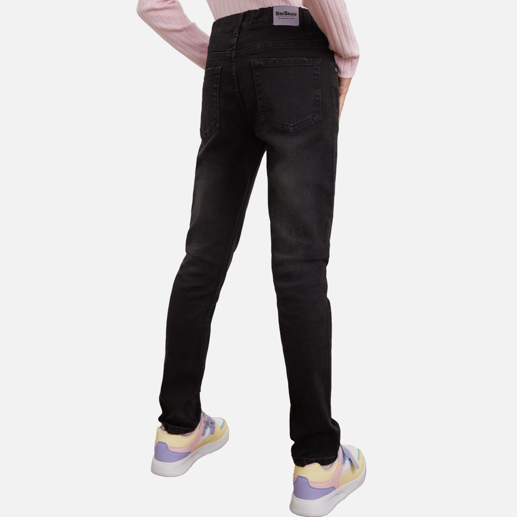 Girls' Classic Black Denim Jeans Comfortable Stretch Fit Trousers for Kids