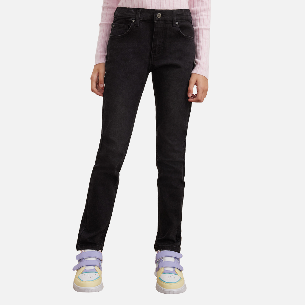 Girls' Classic Black Denim Jeans Comfortable Stretch Fit Trousers for Kids